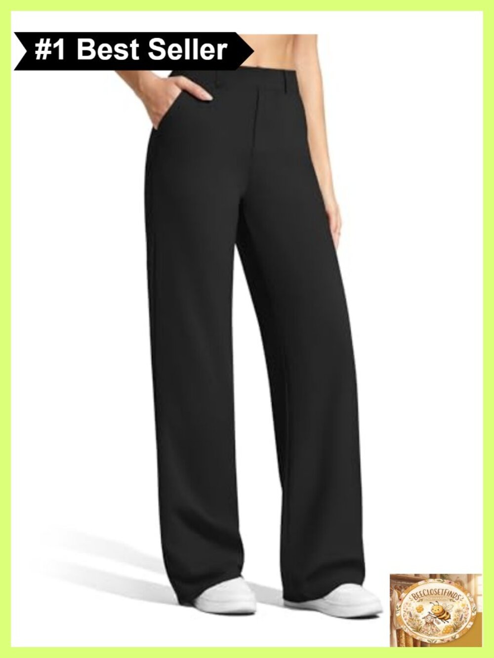 Wide Leg Dress Pants with Pockets Belt Loops Pull On High Rise Trousers
